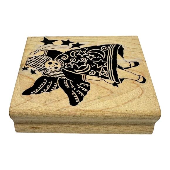A Stamp In The Hand Angel with Stars Wood Mounted Rubber Stamp Vintage 1994 - Picture 5 of 6